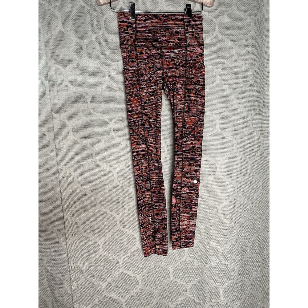 Lululemon Fast and Free Tight II 25" Nulux Flash Pleat Orange Multi Size 2